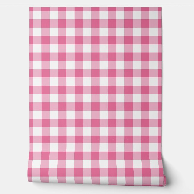 Papel Pintado Flower Pink Gingham Check Green Buffalo Plaid (Desenrollar)
