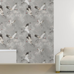 Papel Pintado Flying Crane Bird Gris 