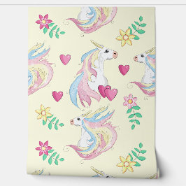Papel Pintado Flying Unicorn and Warm Flowers
