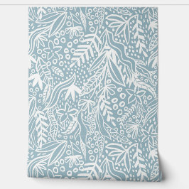 Papel Pintado Foliage floral blanca en diseño azul