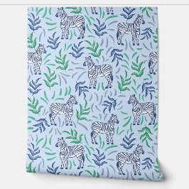 Papel Pintado Fondo azul de la jungla Safari de Zebras