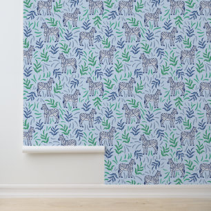 Papel Pintado Fondo azul de la jungla Safari de Zebras