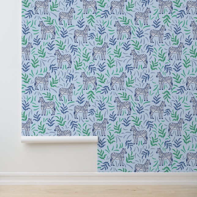 Papel Pintado Fondo azul de la jungla Safari de Zebras (Solicitud)