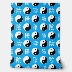 Papel Pintado Fondo azul Patrón chino de Yinyang