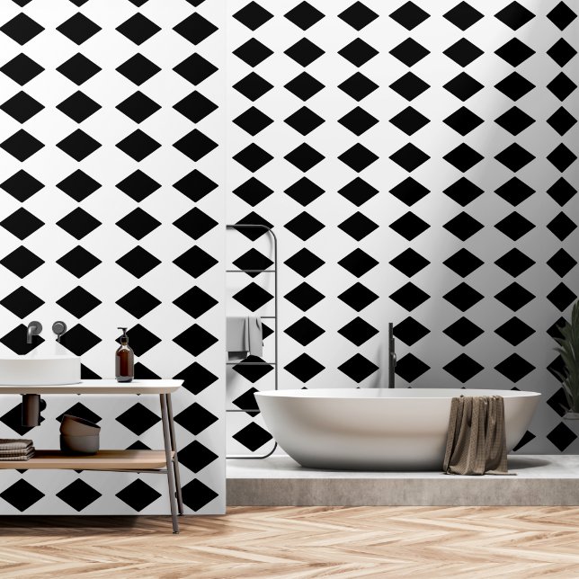 Papel Pintado Fondo blanco de bloque negro simple (Baño)