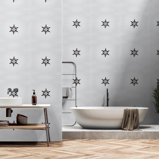 Papel Pintado Fondo blanco de flor de estrella negra (Baño)