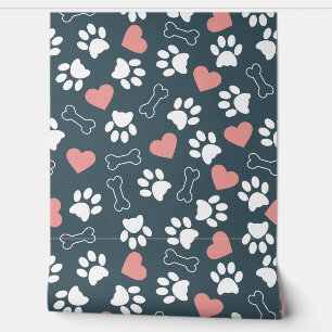 Papel Pintado Fondo con estampado de huellas y corazones