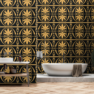 Papel Pintado Fondo de escritorio de patrón griego de oro y negr