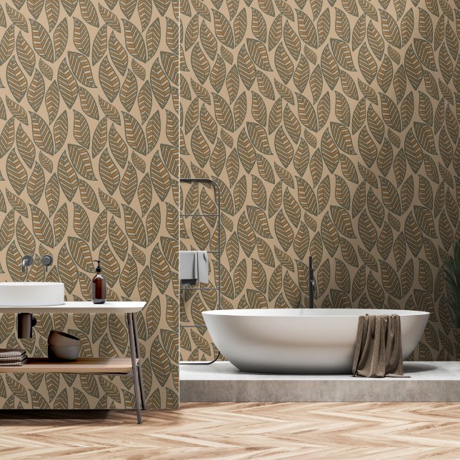 Papel Pintado Fondo de escritorio Earthy Boho Leaf Pattern (Baño)
