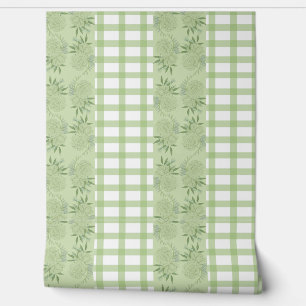 Papel Pintado Fondo de escritorio Green Gingham and Floral Motif