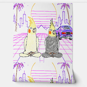 Papel Pintado Fondo de pantalla Retro Vaporwave Cacatúa
