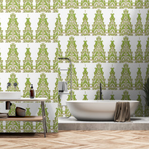 Papel Pintado fondo de pantalla verde y blanco con motivos ornam