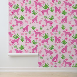 Papel Pintado Fondo floral rosado preppy Cheetah rosa