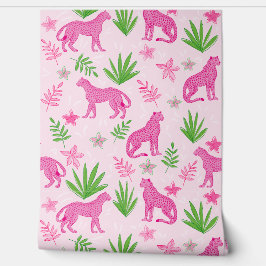 Papel Pintado Fondo floral rosado preppy Cheetah rosa
