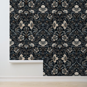 Papel Pintado Fondo gótico barroco negro con flor blanca