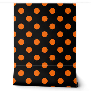 Papel Pintado Fondo negro con lunares naranjas