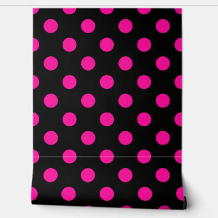 Papel Pintado Fondo negro lunares rosas