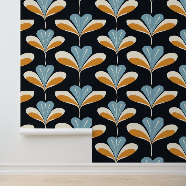 Papel Pintado Fondo negro moderno retro de mediados del siglo (Solicitud)