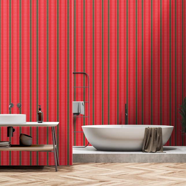 Papel Pintado fondo rayado rojo y verde (Baño)
