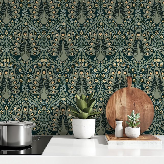 Papel Pintado Fondos de pantalla Art Nouveau de Emerald Peacocks (Subido por el creador)