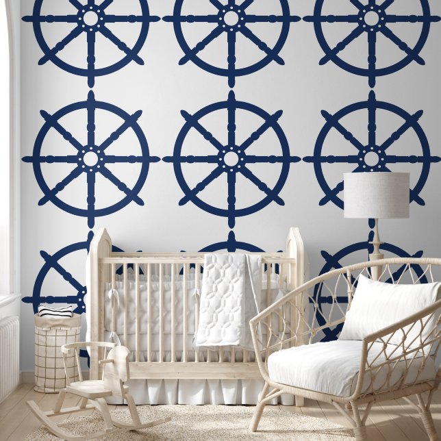 Papel Pintado Forma geométrica Nautical Coastal Ship Wheel (Niños)