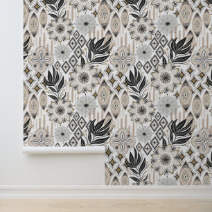 Papel Pintado Formas abstractas de Boho Gris y Blanco