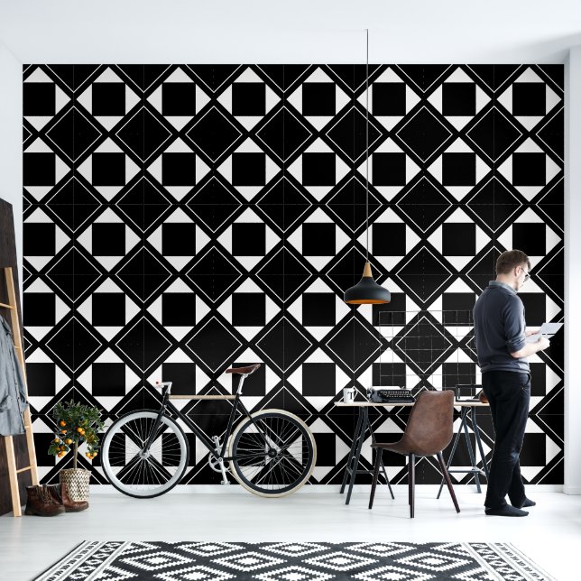 Papel Pintado Formas abstractas en blanco y negro (Sala de estar)