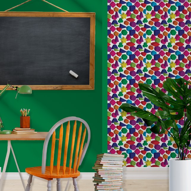 Papel Pintado Formas geométricas 3D | Símbolos - Habitación infa (Multi-Colored Modern 3D Geometric Shapes | Symbols Kid's Room Wallpaper Wall Covering)