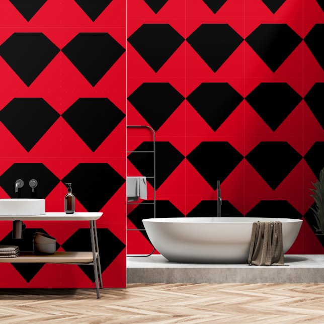 Papel Pintado Formas Geométricas Diamante Negro Rojo (Baño)