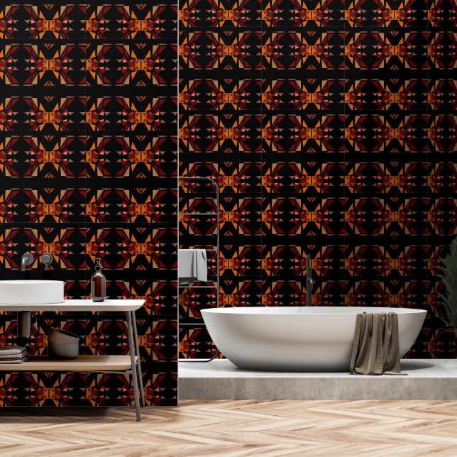 Papel Pintado Formas geométricas gradientes negros naranjas (Baño)