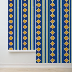 Papel Pintado Formas marroquíes amarillas y rayas azules