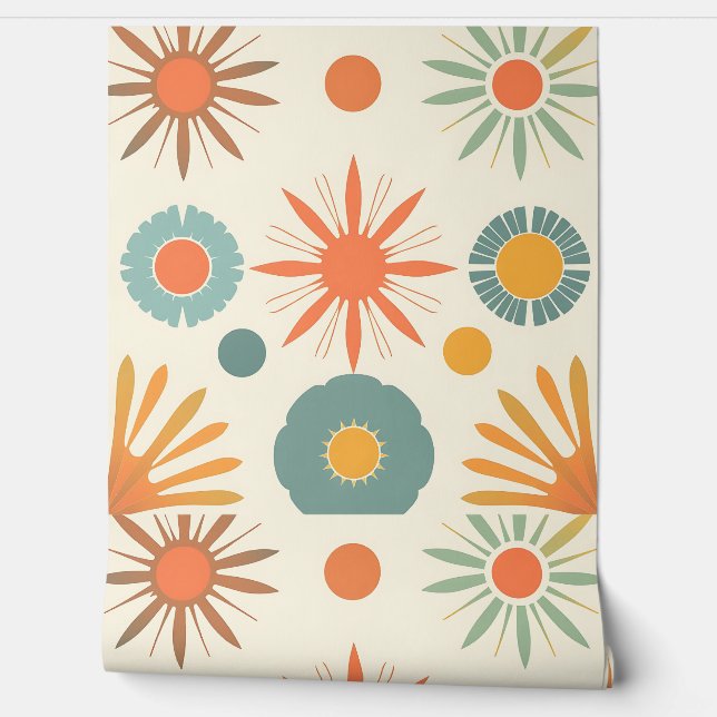 Papel Pintado Formas Retro Starburst y Mid Century (Desenrollar)