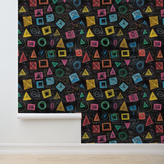 Papel Pintado Formas triangulares de geometría de tablero negro (Solicitud)