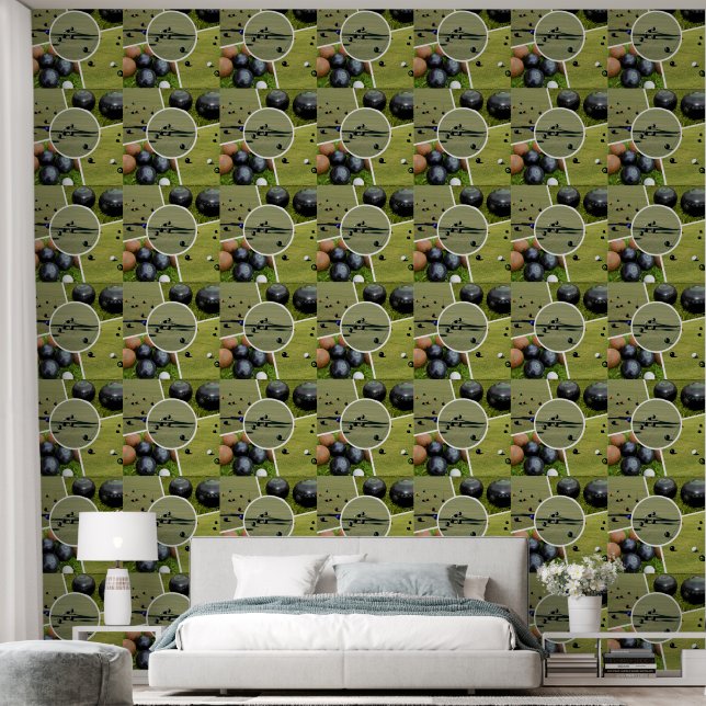 Papel Pintado Fotomontaje de Bolos sobre Césped, (Dormitorio)