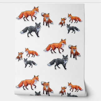 Papel Pintado Foxes Geométricos, Ilustracion Fox, Pegatina Fox,
