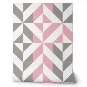 Papel Pintado Frambuesa Rosa y ZigZag Geométrico Plateado
