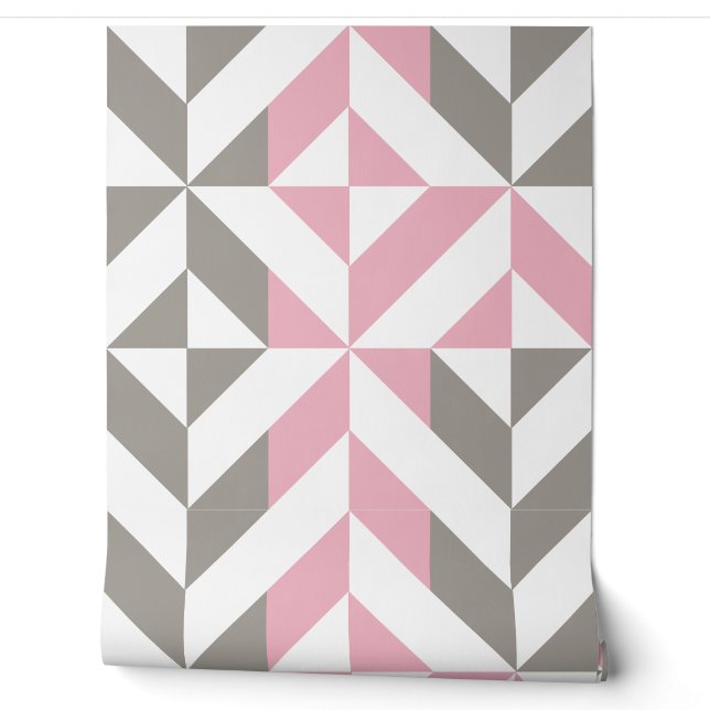 Papel Pintado Frambuesa Rosa y ZigZag Geométrico Plateado (Desenrollar)