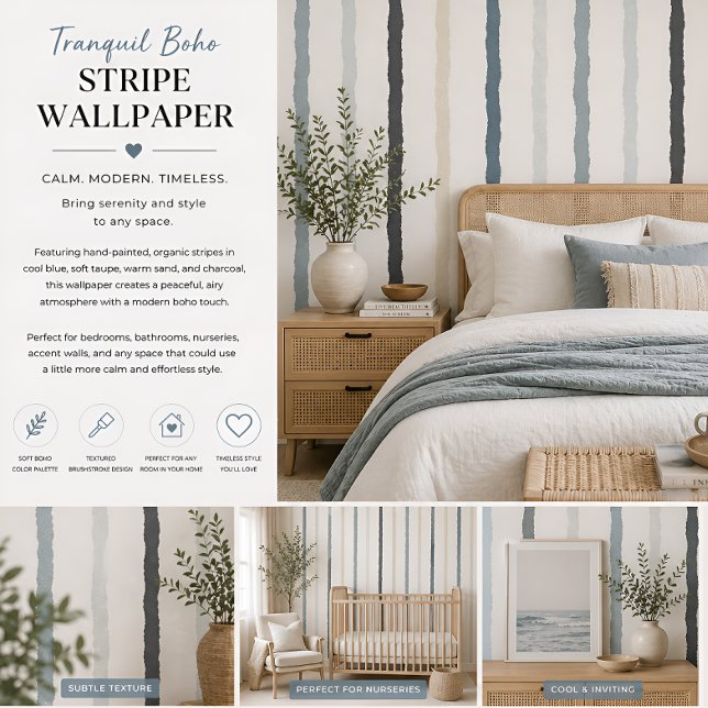 Papel Pintado Frania Boho Raya (Tranquil Boho Stripe Wallpaper
)