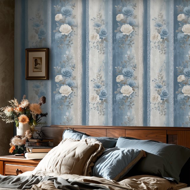 Papel Pintado Frencia de encaje floral azul Provincial (Subido por el creador)