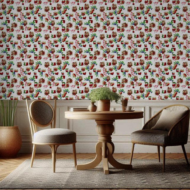 Papel Pintado Fresa roja Azul Berry Muy dulce Fruta De Verano (Red Strawberry Blue Berry Very Sweet Summer Fruit Wallpaper)
