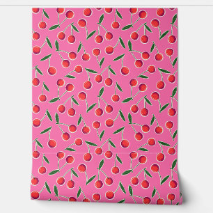 Papel Pintado Fresas de bayas retro tosadas en rosa caliente - c