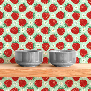 Papel Pintado Fresas Rojas y Flores en Verde Menta