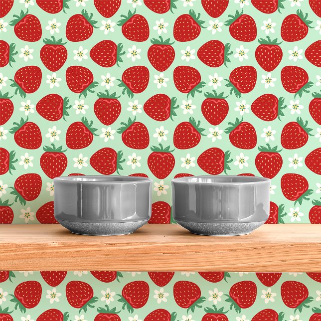 Papel Pintado Fresas Rojas y Flores en Verde Menta (Subido por el creador)