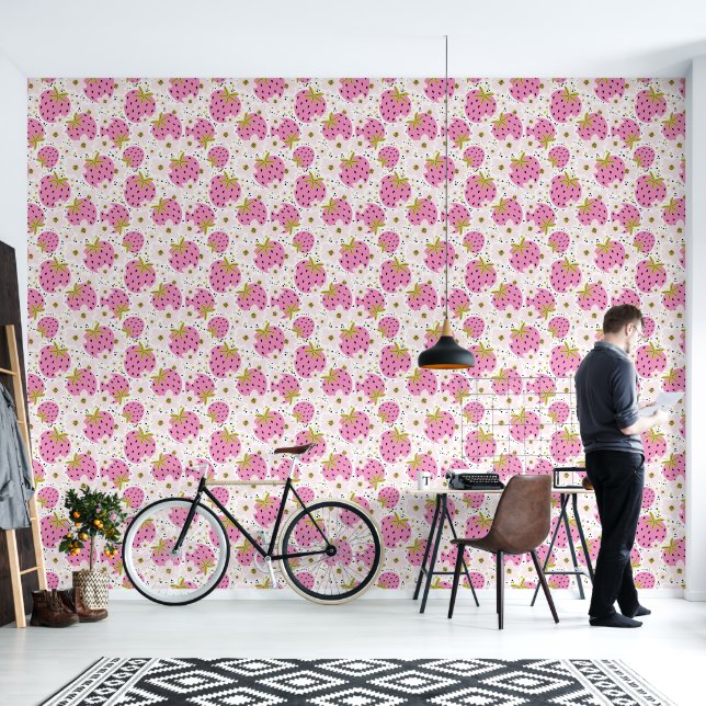 Papel Pintado Fresas rosas (Sala de estar)