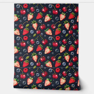 Papel Pintado Fresas y cerezas en un fondo oscuro
