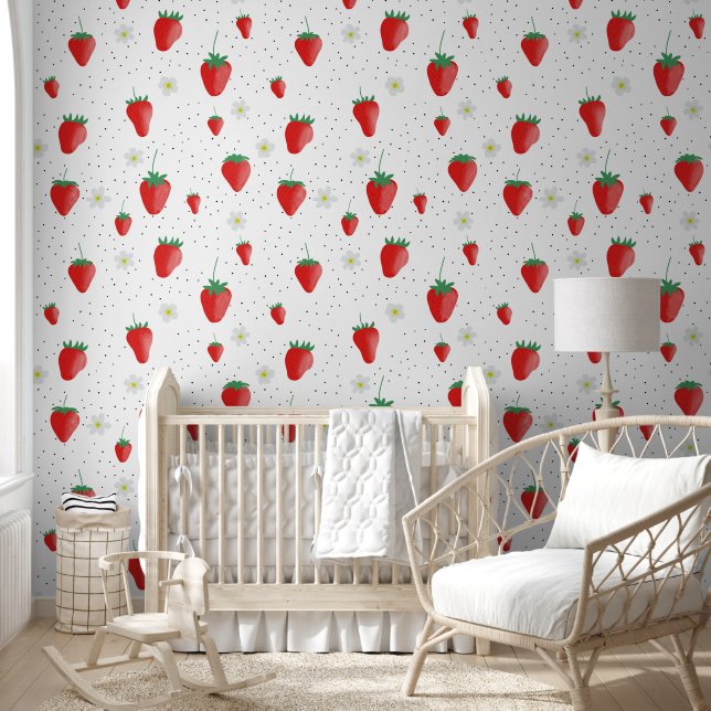 Papel Pintado Fresas y flores de verano (Niños)