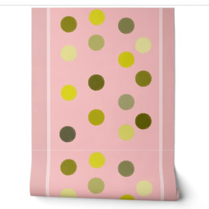 Papel Pintado Frisas rosadas puntos verdes minimalista retro