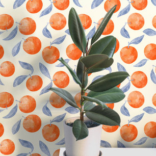 Papel Pintado Fruta cítrica naranja acuarela mediterránea