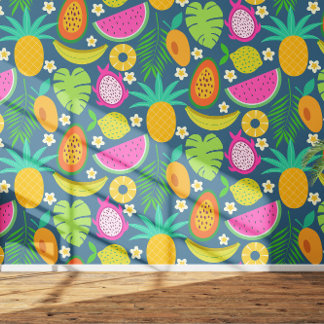 Papel Pintado Fruta exótica tropical piña plátano pitahaya 