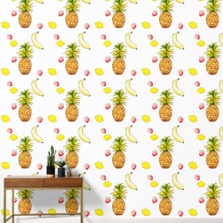 Papel Pintado frutas de verano retro (piña, limón, fresa)